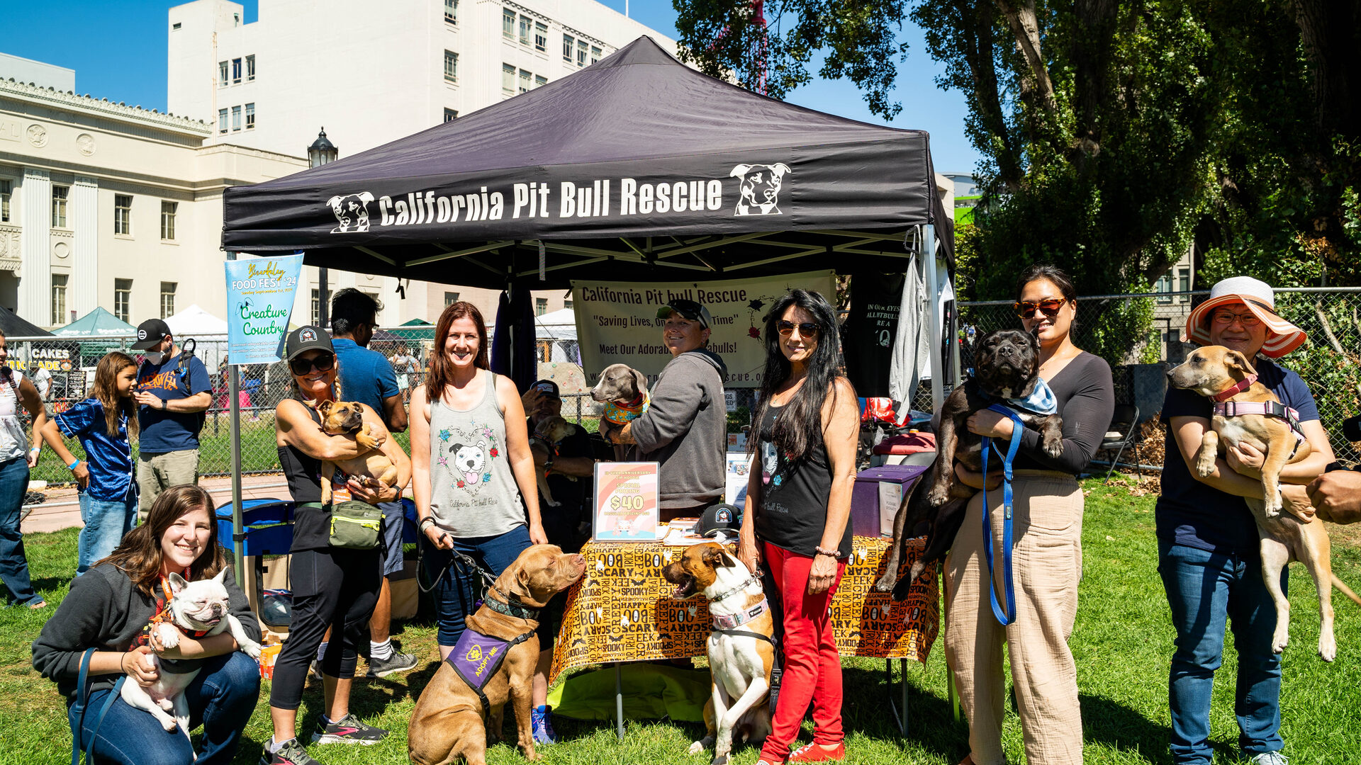 Bizerkeley Food Fest — an animal-rescue group with their dogs at a festival booth