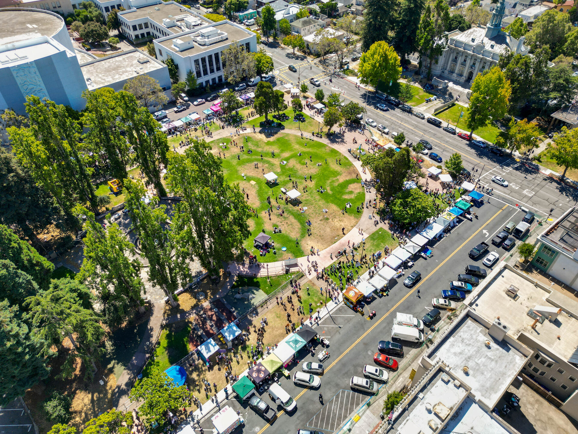 Bizerkeley Food Fest — an aerial view of the festival filling the park